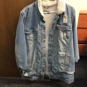 Brand new Sherpa lined long denim jacket